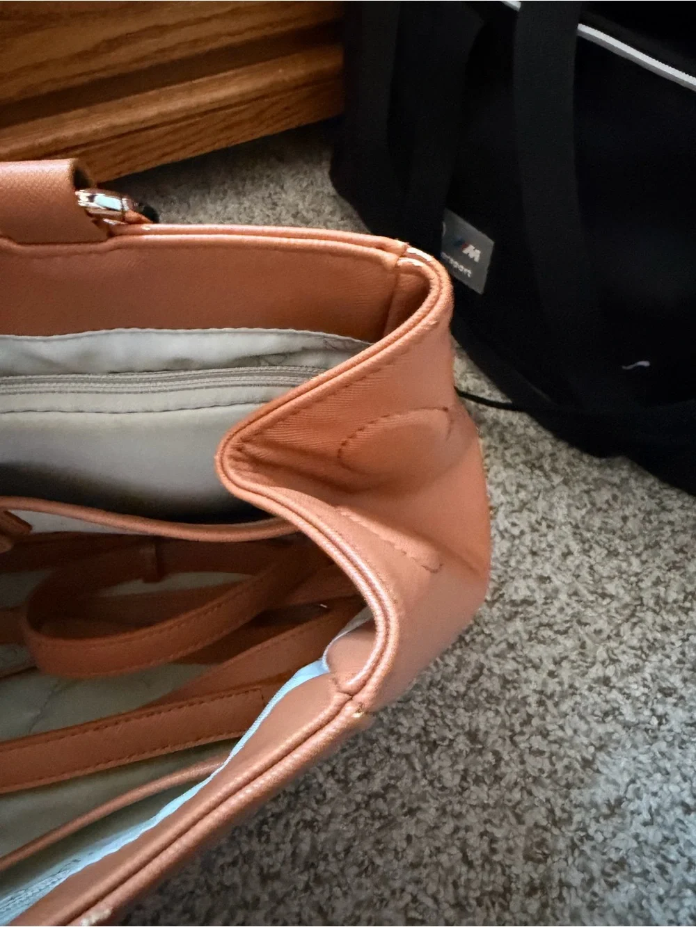 Tan Saffiano Structured Laptop Tote with Silver Accents
